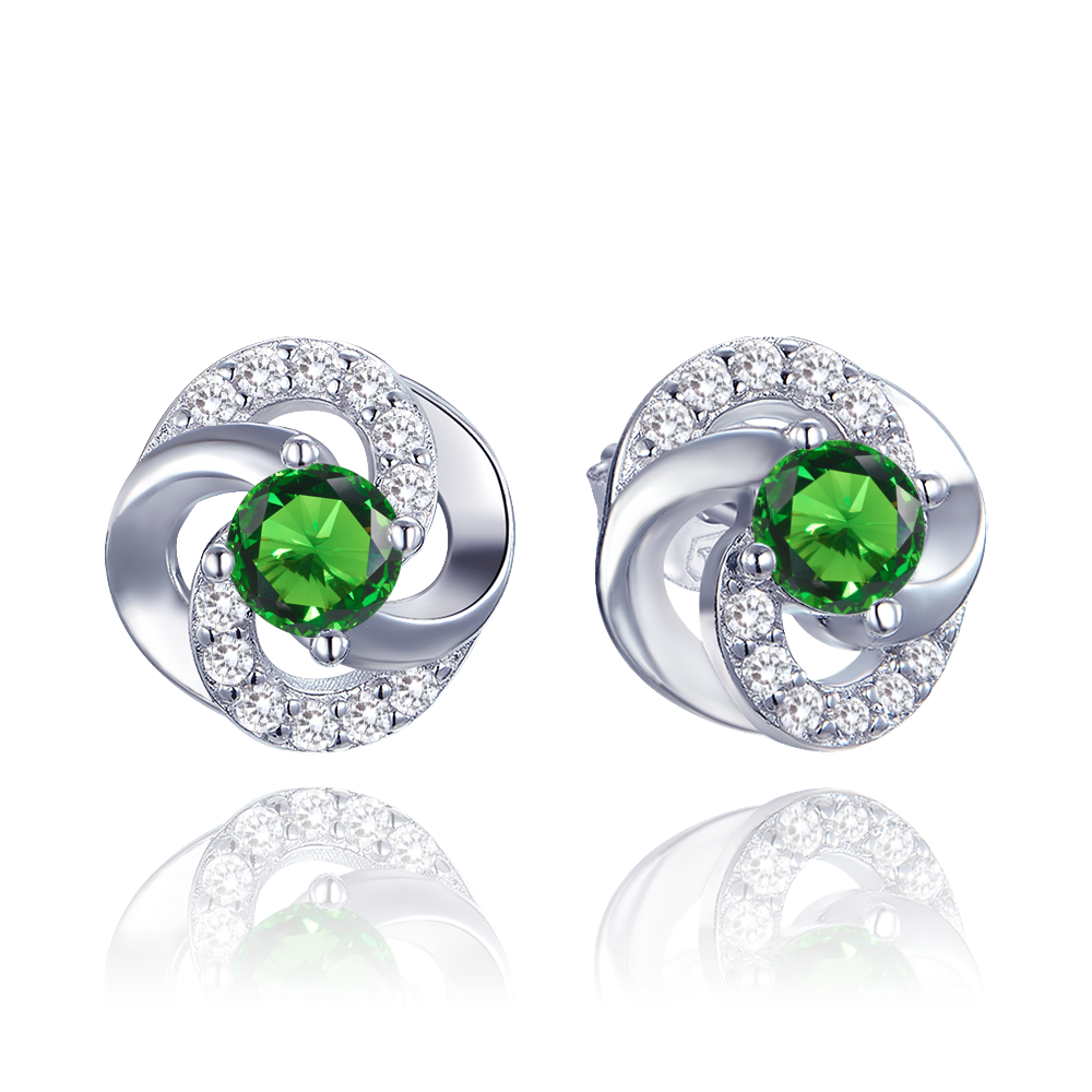 MINET Luxusní stříbrné náušnice s bílými a zelenými zirkony