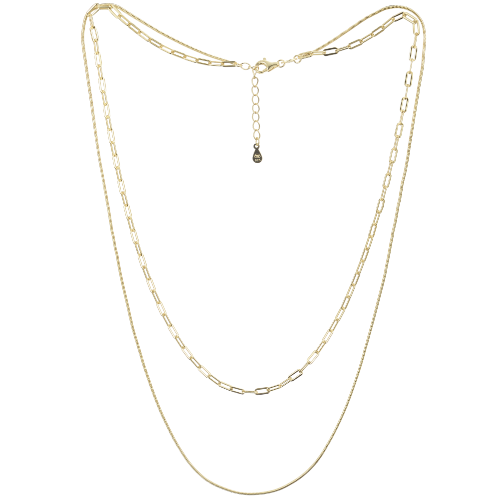 MINET Elegantní pozlacený dvojitý stříbrný náhrdelník