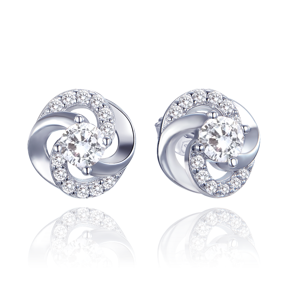 MINET Luxusní stříbrné náušnice s bílými zirkony