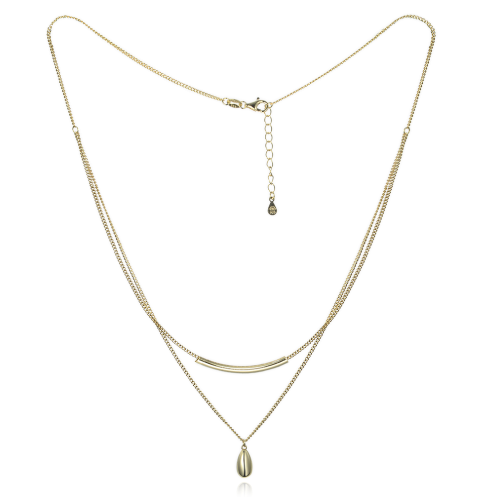 MINET Elegantní pozlacený dvojitý stříbrný náhrdelník