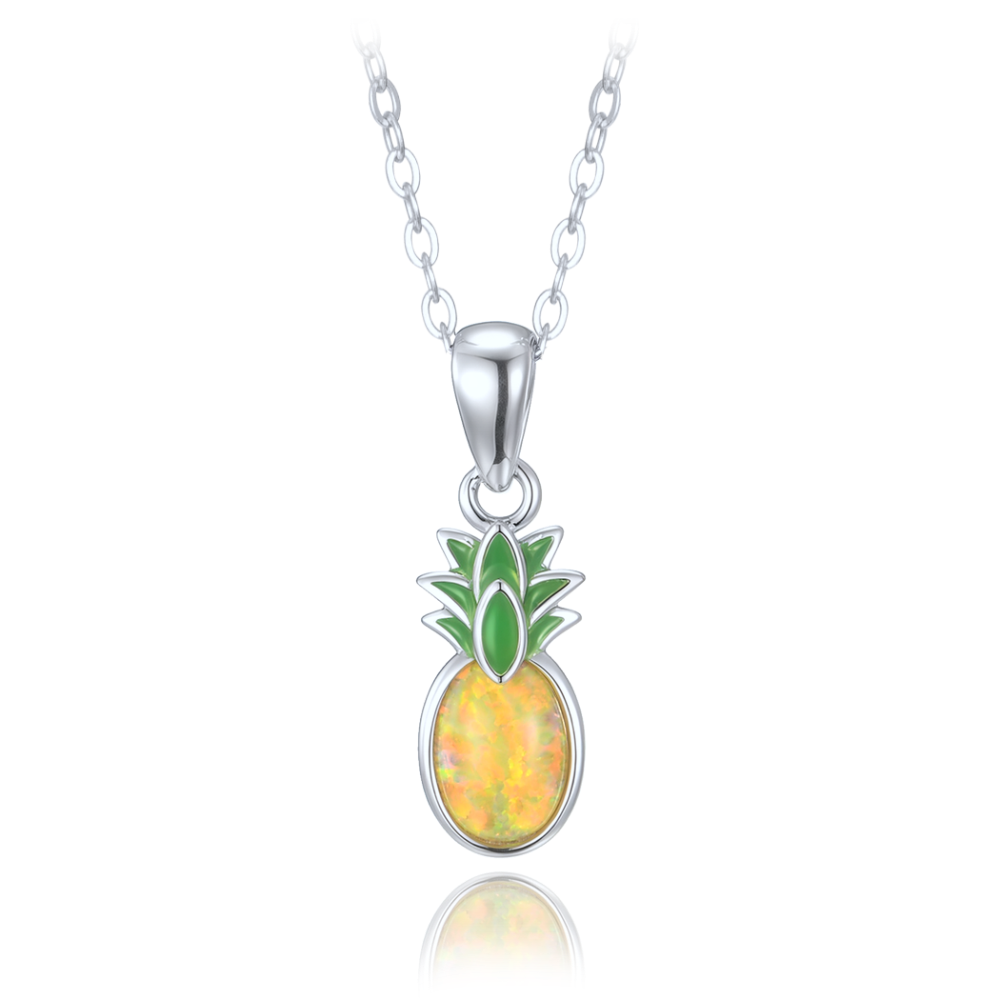 MINET Letní stříbrný náhrdelník ananas se žlutým opálem