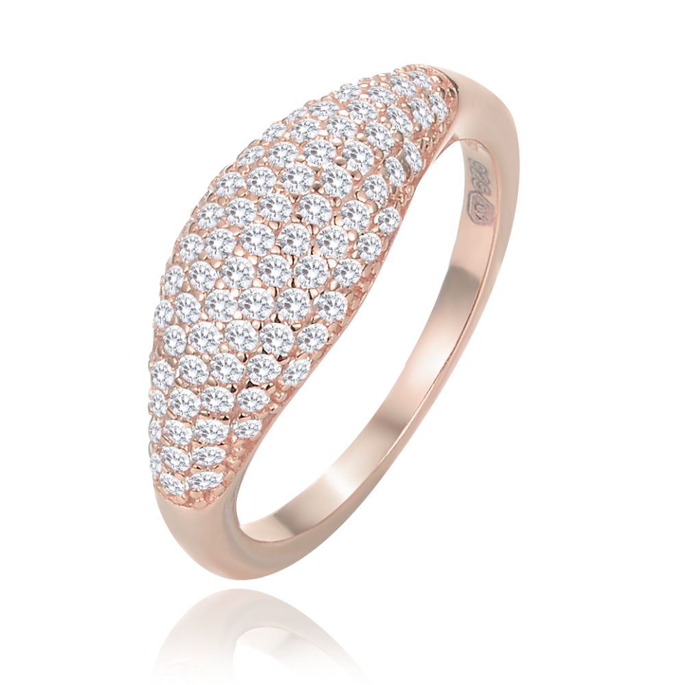 MINET Stříbrný Rosegold prsten kapka s bílými zirkony vel. 58
