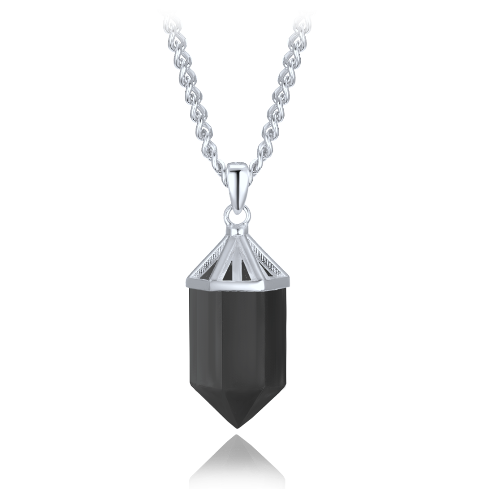 MINET Luxusní stříbrný náhrdelník obsidián