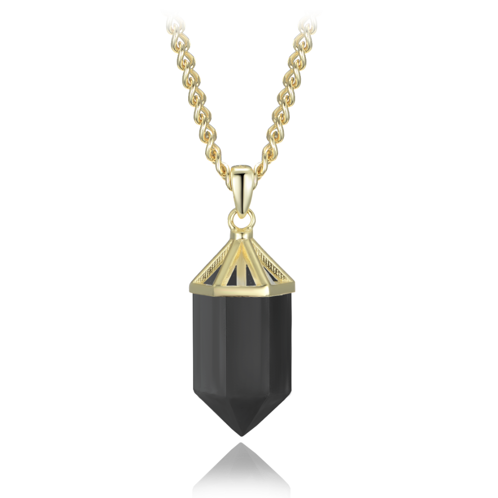 MINET Luxusní pozlacený stříbrný náhrdelník obsidián