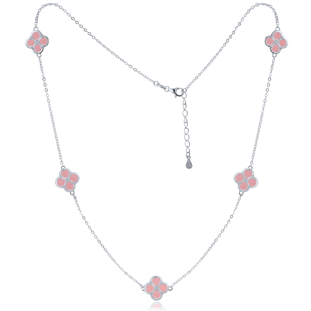 MINET Stříbrný náhrdelník čtyřlístky s jadeity