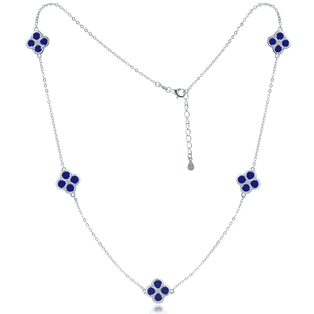 MINET Stříbrný náhrdelník čtyřlístky s lapisy