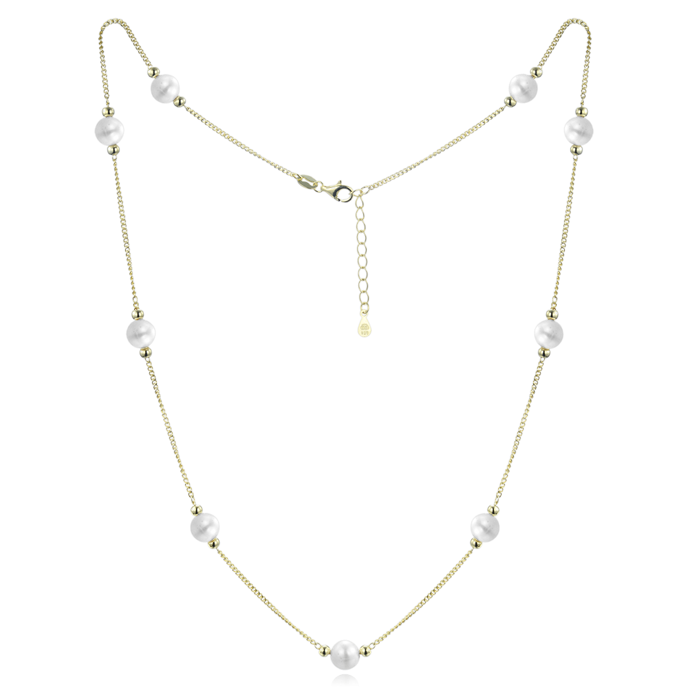 MINET Pozlacený stříbrný náhrdelník s přírodními perlami