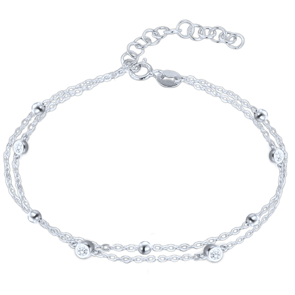 MINET Dvojitý stříbrný náramek s bílými zirkony