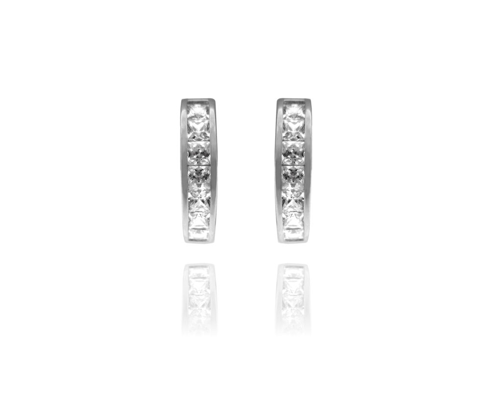 Třpytivé stříbrné náušnice MINET s velkými bílými zirkony