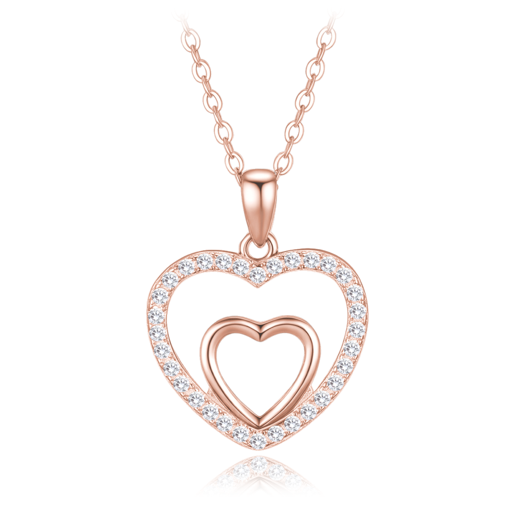 MINET Rose gold stříbrný náhrdelník se srdíčkem s bílými zirkony