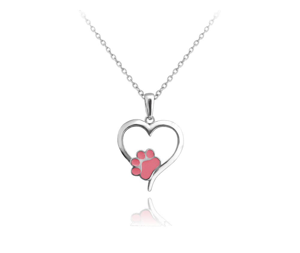 MINET Dětský stříbrný náhrdelník SRDCE s růžovou tlapkou
