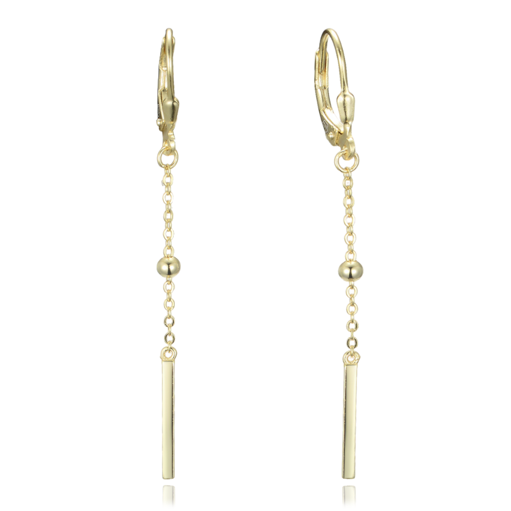 MINET Pozlacené řetízkové stříbrné visací náušnice s kuličkami a tyčkami