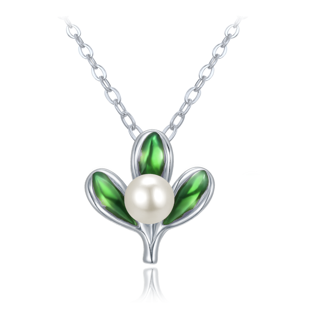 MINET Vánoční stříbrný náhrdelník jmelí s perlami