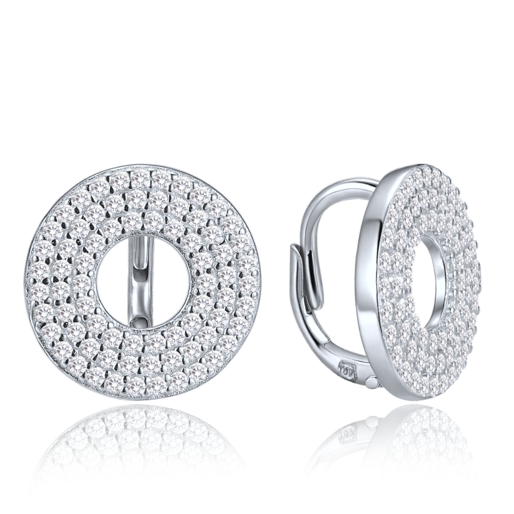 MINET Luxusní kruhové stříbrné náušnice s bílými zirkony