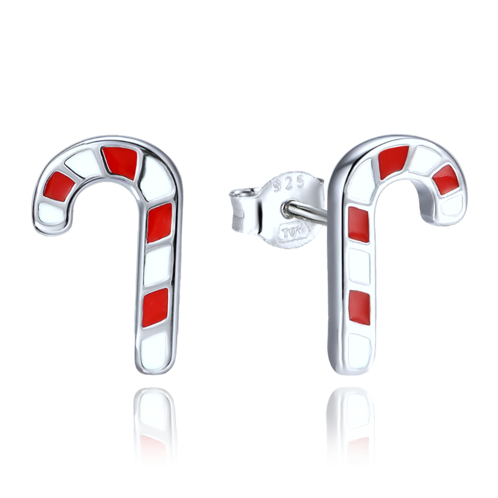 MINET Vánoční stříbrné náušnice lízátka hůlky