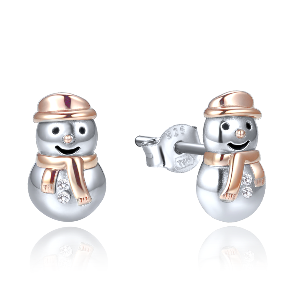 MINET Vánoční stříbrné náušnice sněhuláci