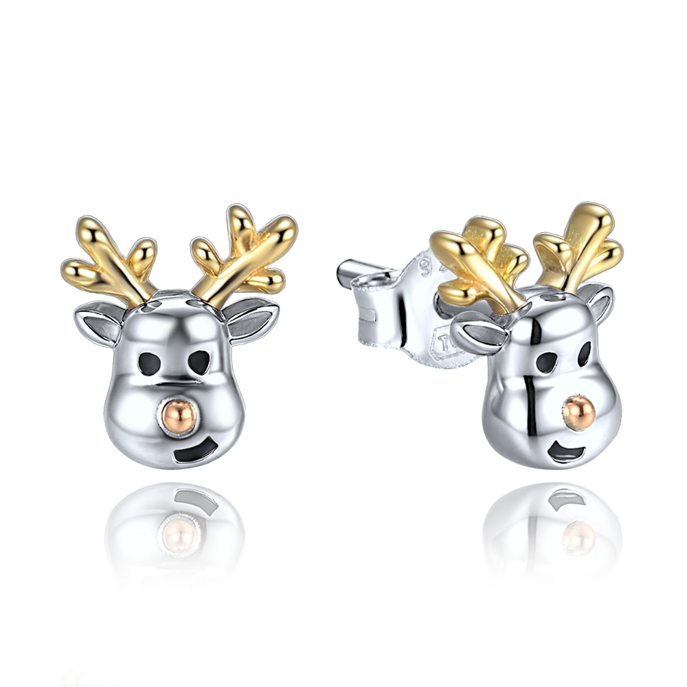 MINET Vánoční stříbrné náušnice sobi