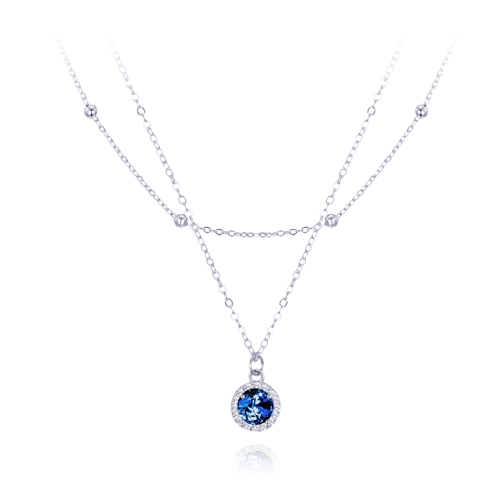 MINET Dvojitý stříbrný náhrdelník s bílými a modrými zirkony