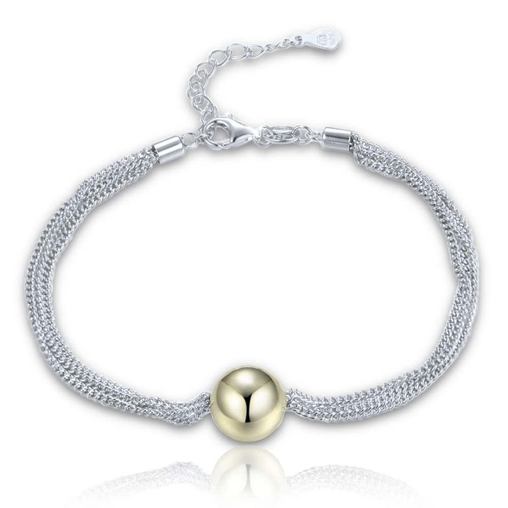 MINET Elegantní dvoubarevný stříbrný náramek se třemi řetízky s kuličkou