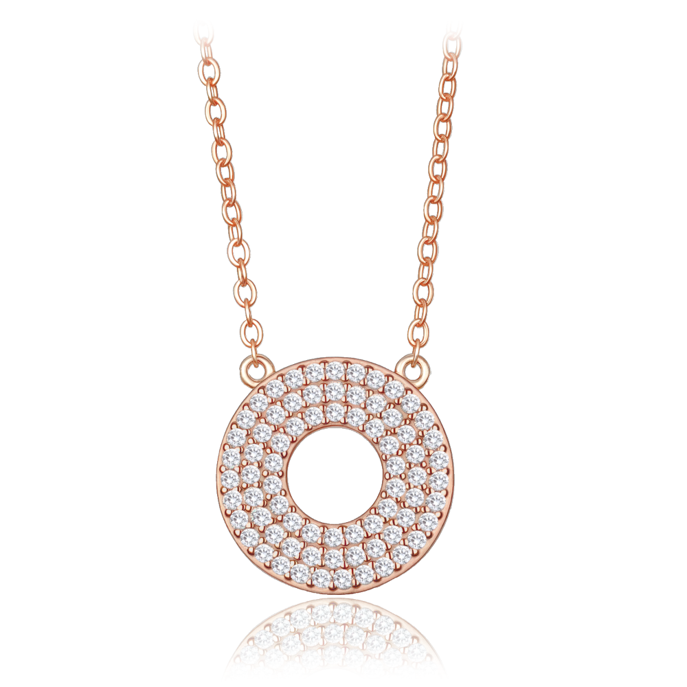 MINET Luxusní rose gold stříbrný náhrdelník kroužek s bílými zirkony