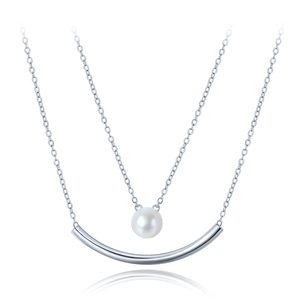 MINET Dvojitý stříbrný náhrdelník s přírodní perlou