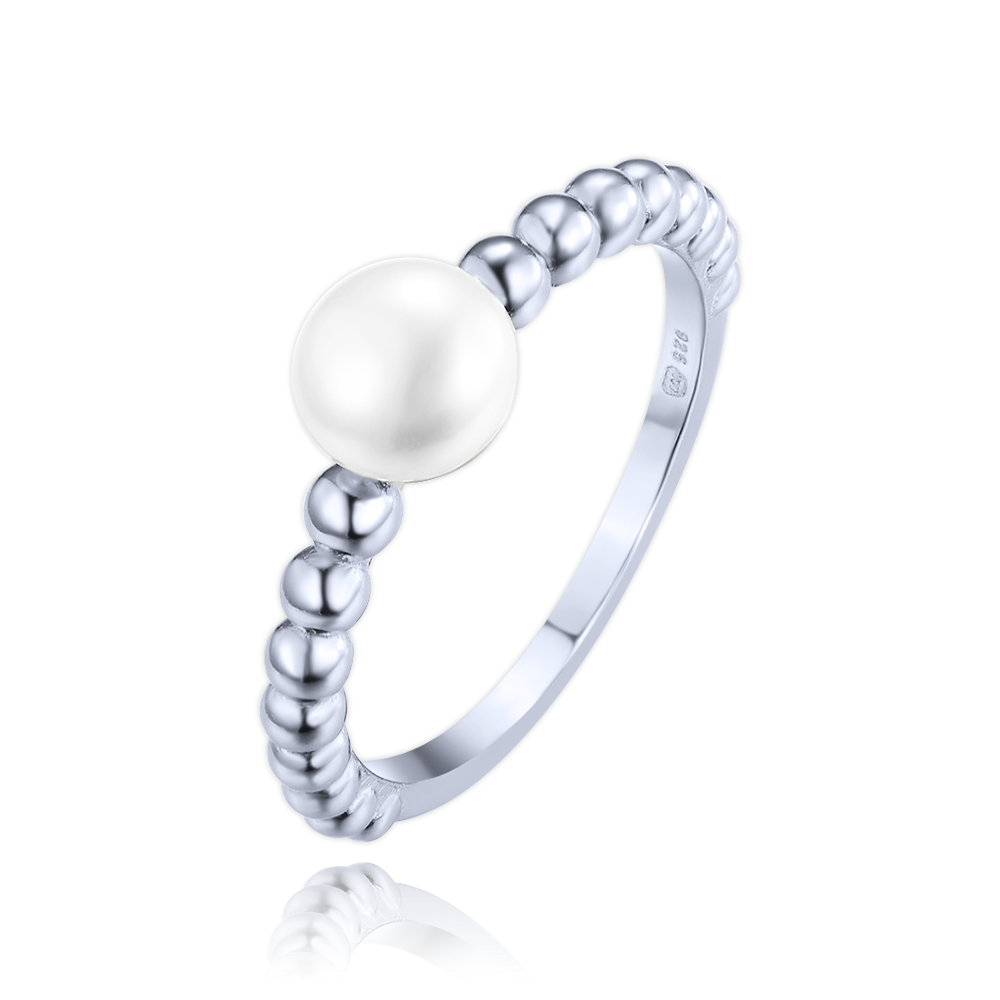 MINET Stříbrný prsten s perlou a kuličkami vel. 53 