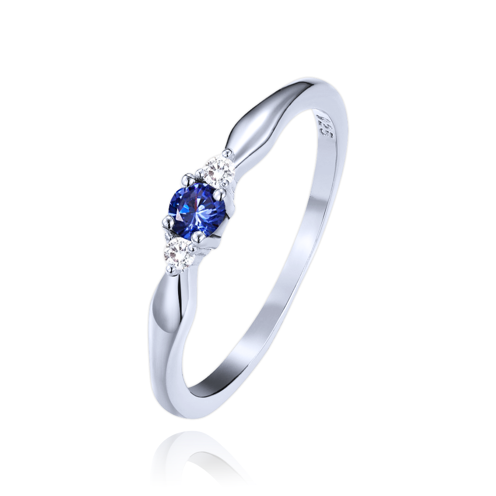 MINET Stříbrný prsten s levandulově modrým zirkonem a bílými zirkony vel. 50 