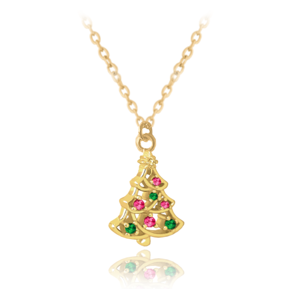 MINET Vánoční pozlacený stříbrný náhrdelník CHRISTMAS TREE