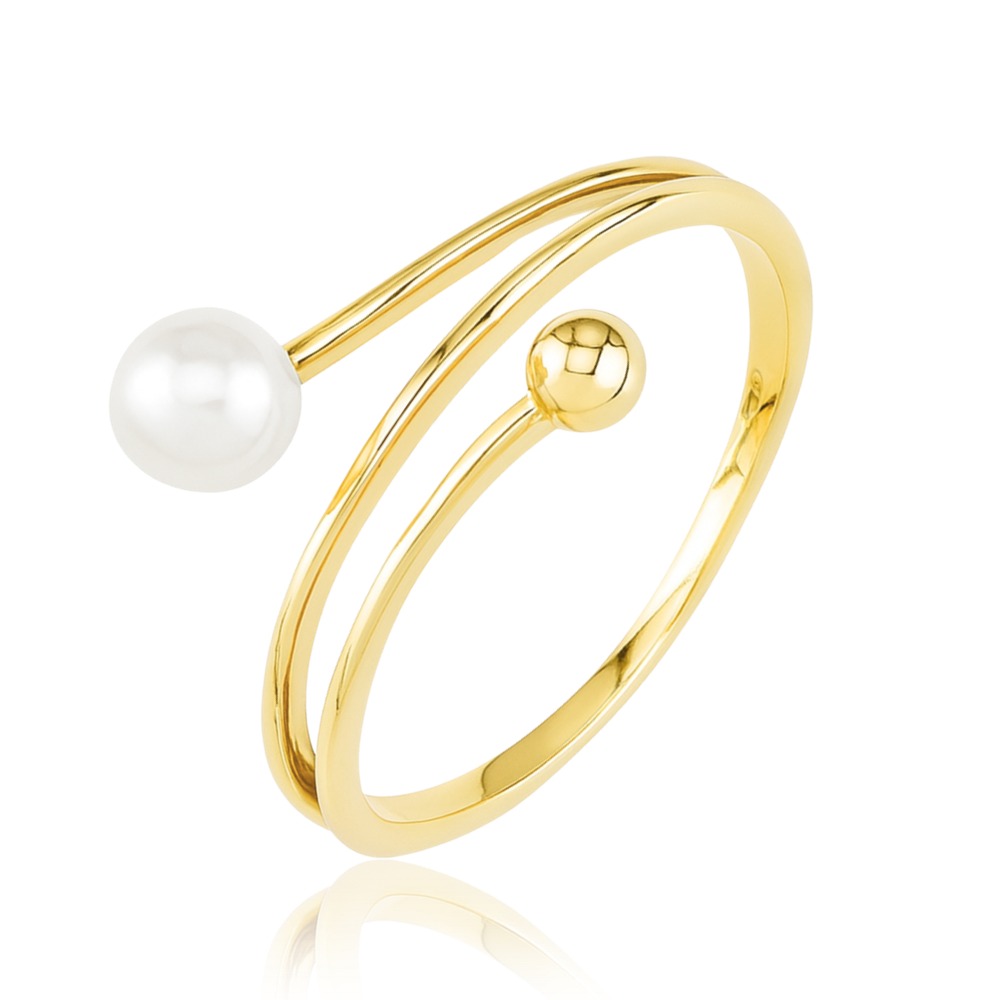 MINET Zlatý prsten s kuličkou a přírodní perlou Au 585/1000 vel. 59 - 1,75g