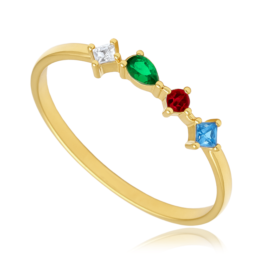 MINET Elegantní zlatý prsten s červenými a zelenými zirkony Au 585/1000 vel. 54 - 1,10g