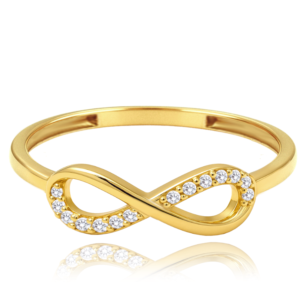 MINET Elegantní zlatý prsten nekonečno s bílými zirkony Au 585/1000 vel. 55 - 0,90g