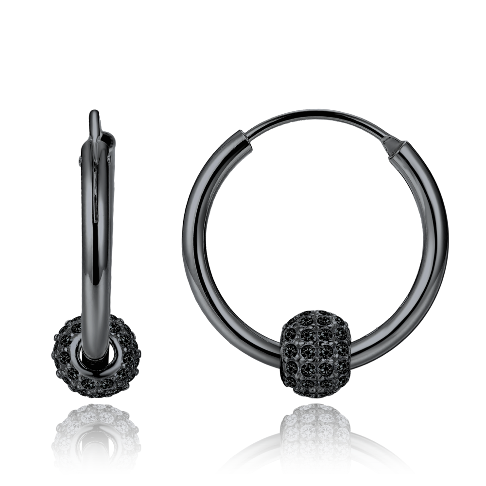 MINET Elegantní černě rhodiované stříbrné náušnice se zirkony