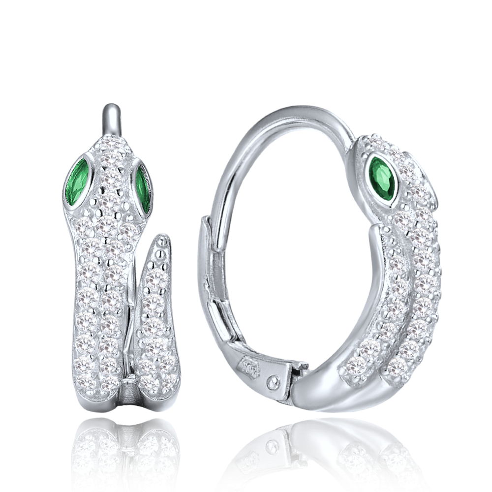 MINET Stříbrné náušnice had se zirkony 