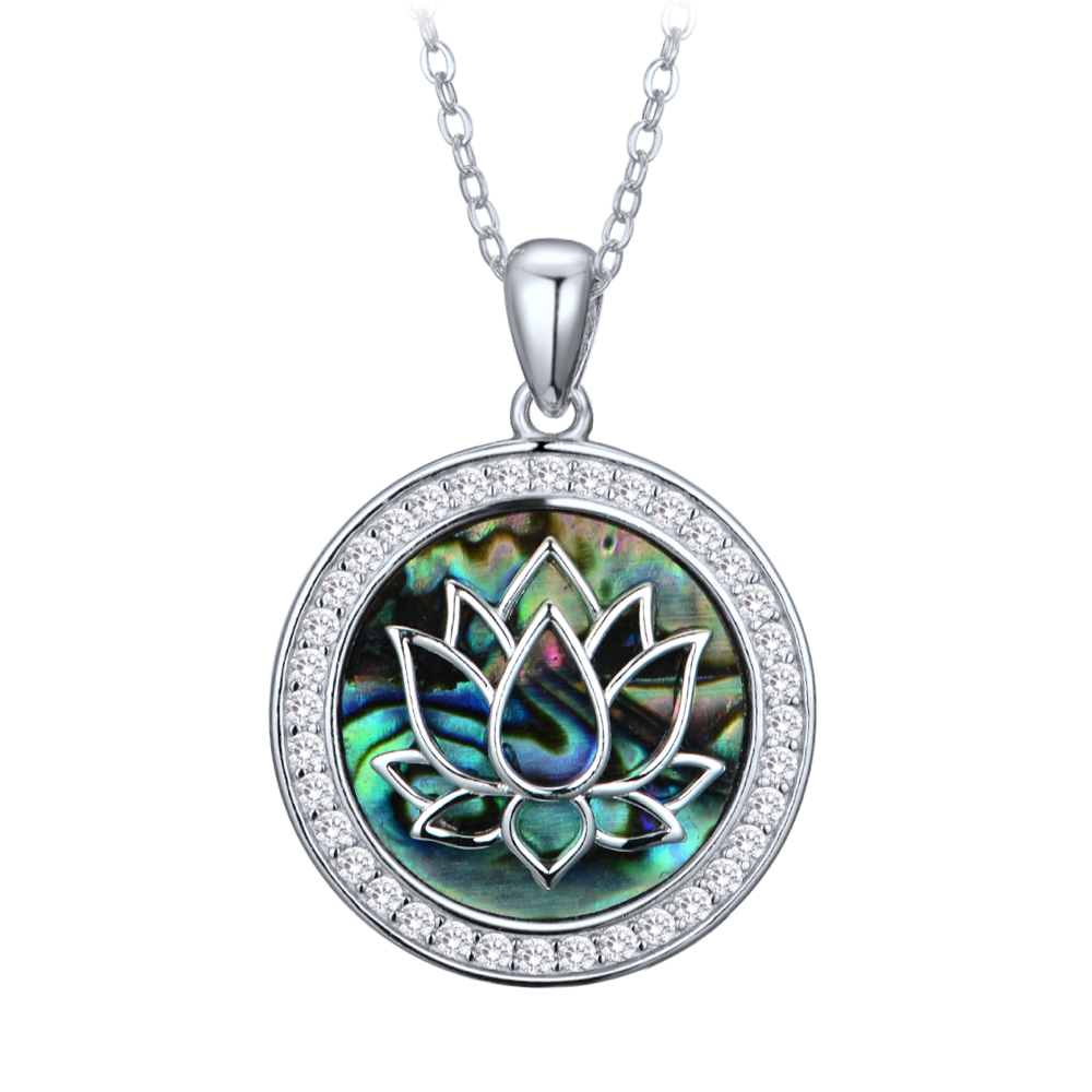 MINET Stříbrný náhrdelník lotosový květ s perletí a zirkony