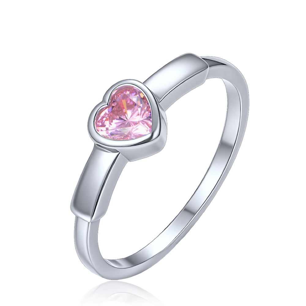 MINET Decentní stříbrný prsten srdce s růžovým zirkonem vel. 58