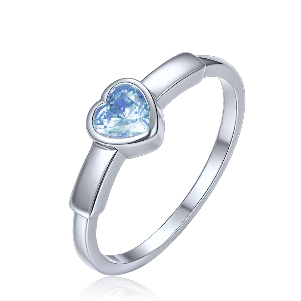 MINET Decentní stříbrný prsten srdce se světle modrým zirkonem vel. 54