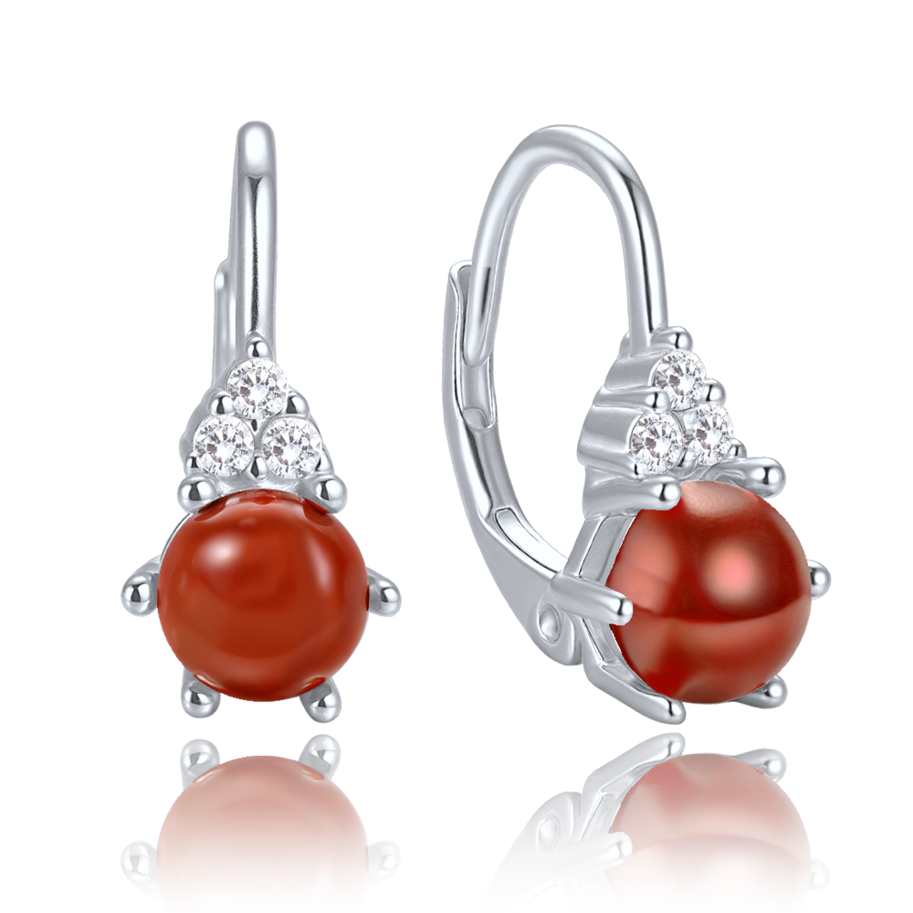 MINET Elegantní stříbrné náušnice s jaspisem a zirkony