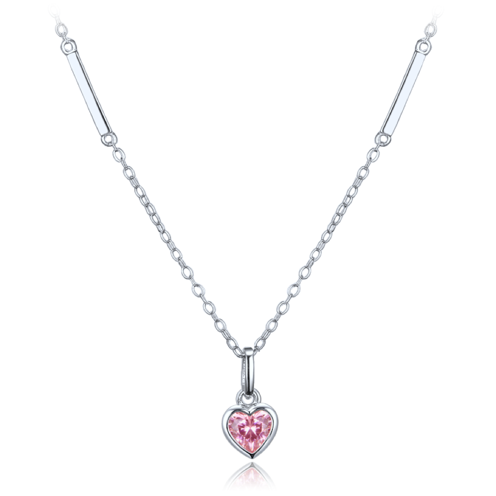 MINET Decentní stříbrný náhrdelník srdce s růžovým zirkonem