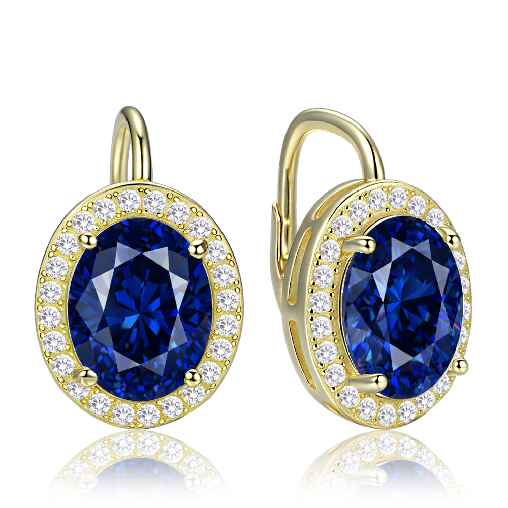 MINET Luxusní pozlacené stříbrné náušnice s modrými a bílými zirkony