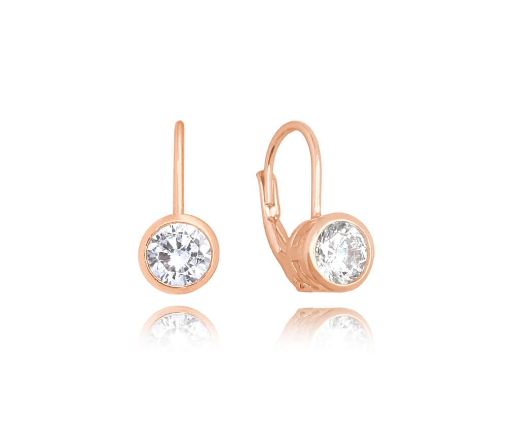 Decentní Rose gold stříbrné náušnice MINET s bílými zirkony