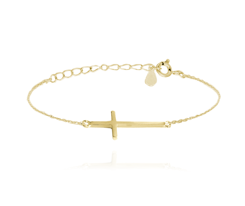 Pozlacený stříbrný náramek MINET KŘÍŽ ležatý