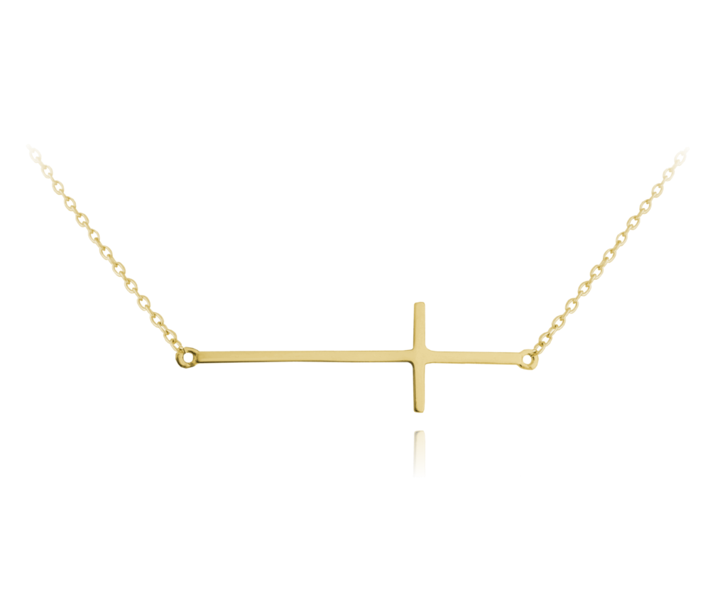 Pozlacený stříbrný náhrdelník MINET KŘÍŽ ležatý
