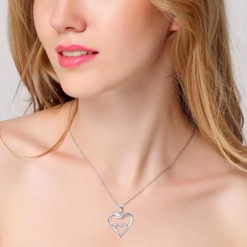 Stříbrný náhrdelník dvojité srdce se zirkony
