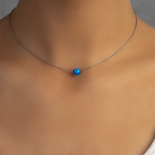 Stříbrný náhrdelník s kuličkou z modrého opálu