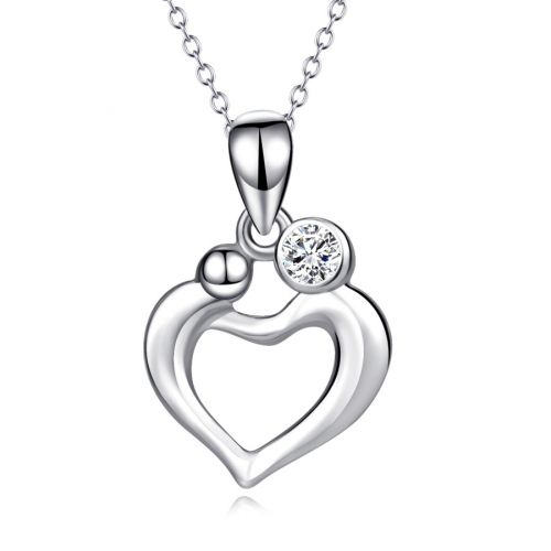 Stříbrný náhrdelník matka a dítě do tvaru srdce