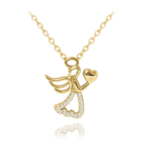 Pozlacený stříbrný náhrdelník MINET ANDĚL se srdíčkem