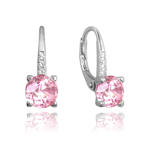 MINET Elegantní stříbrné náušnice s růžovým zirkonem