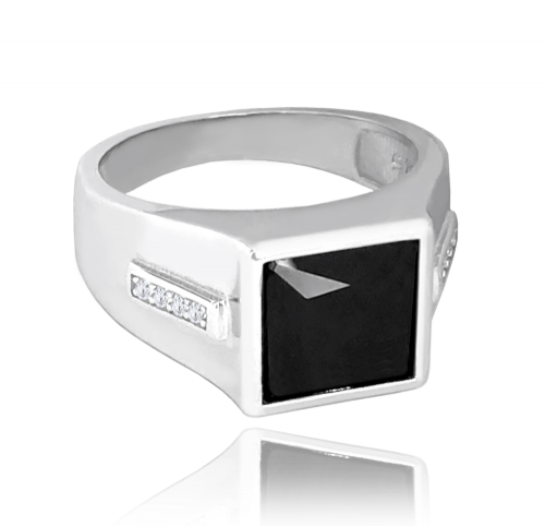 MINET Pánský pečetní stříbrný prsten s černým zirkonem vel. 64 