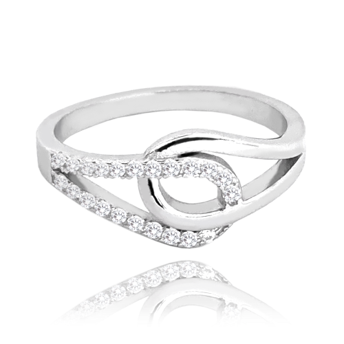 MINET Propletený stříbrný prsten se zirkony vel. 65 