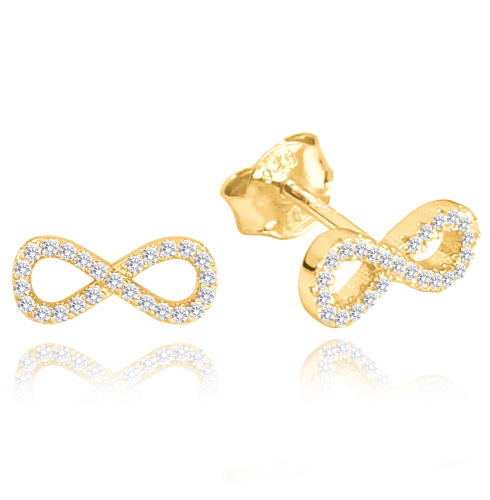 MINET Pozlacené stříbrné náušnice NEKONEČNO s bílými zirkony